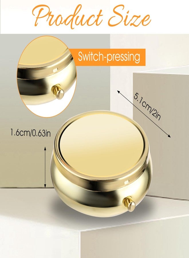 WLLHYF Pill Box Cute Small Pill Box for Purse & Pocket Medicine Organizer Travel Pillbox Waterproof Pill Case Metal Pill Container Holder for Vitamins, Fish Oil, Supplements(Gold) - Image 2